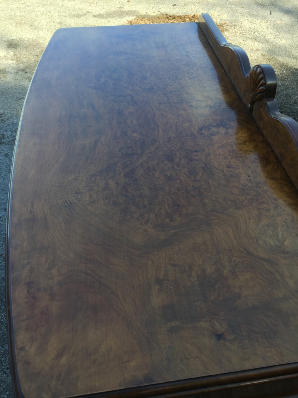 Burr walnut two drawer side table circa 1920 View V