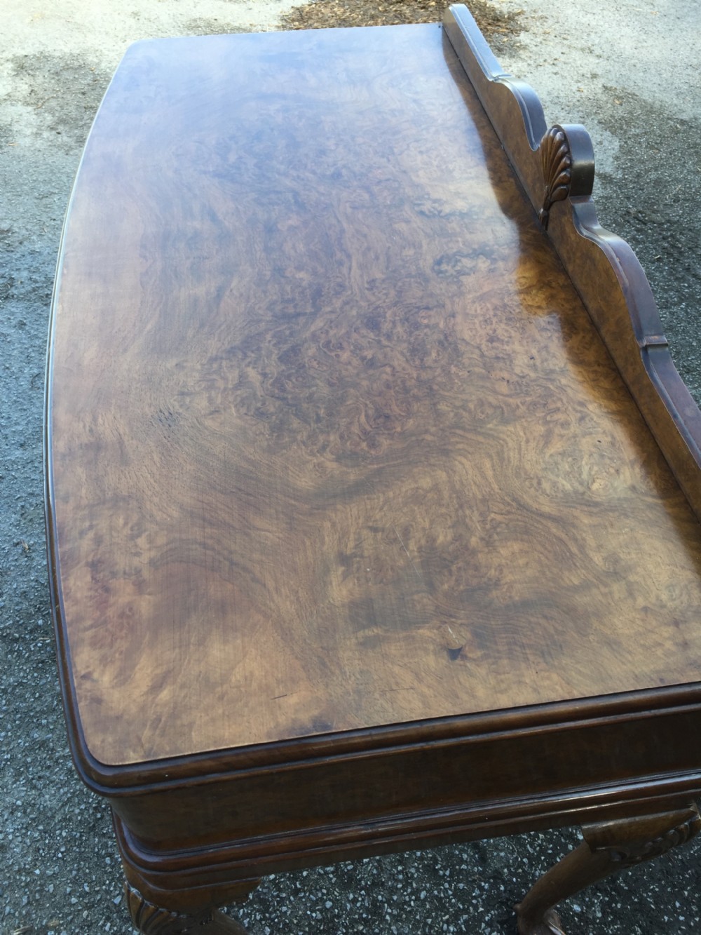 Burr walnut two drawer side table circa 1920 View VI