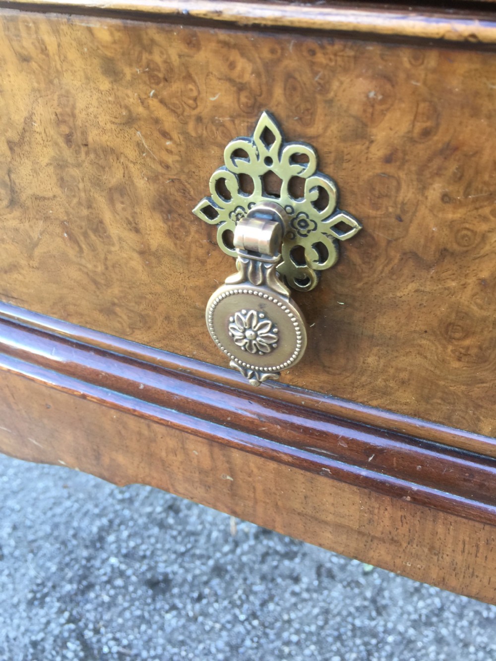 Burr walnut two drawer side table circa 1920 View VII
