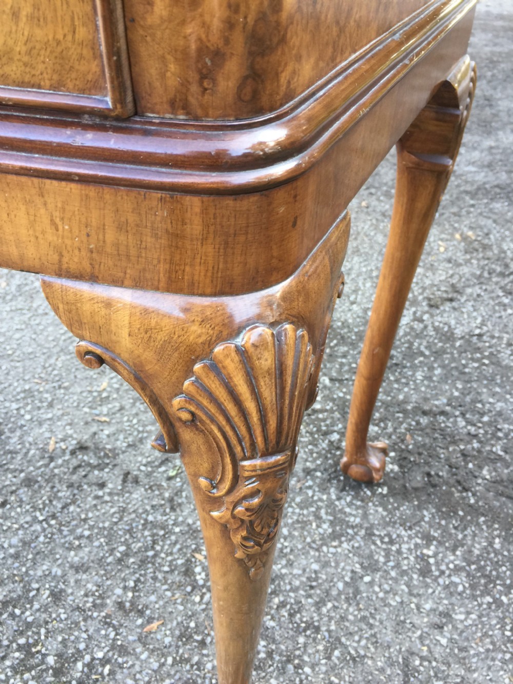 Burr walnut two drawer side table circa 1920 View VIII