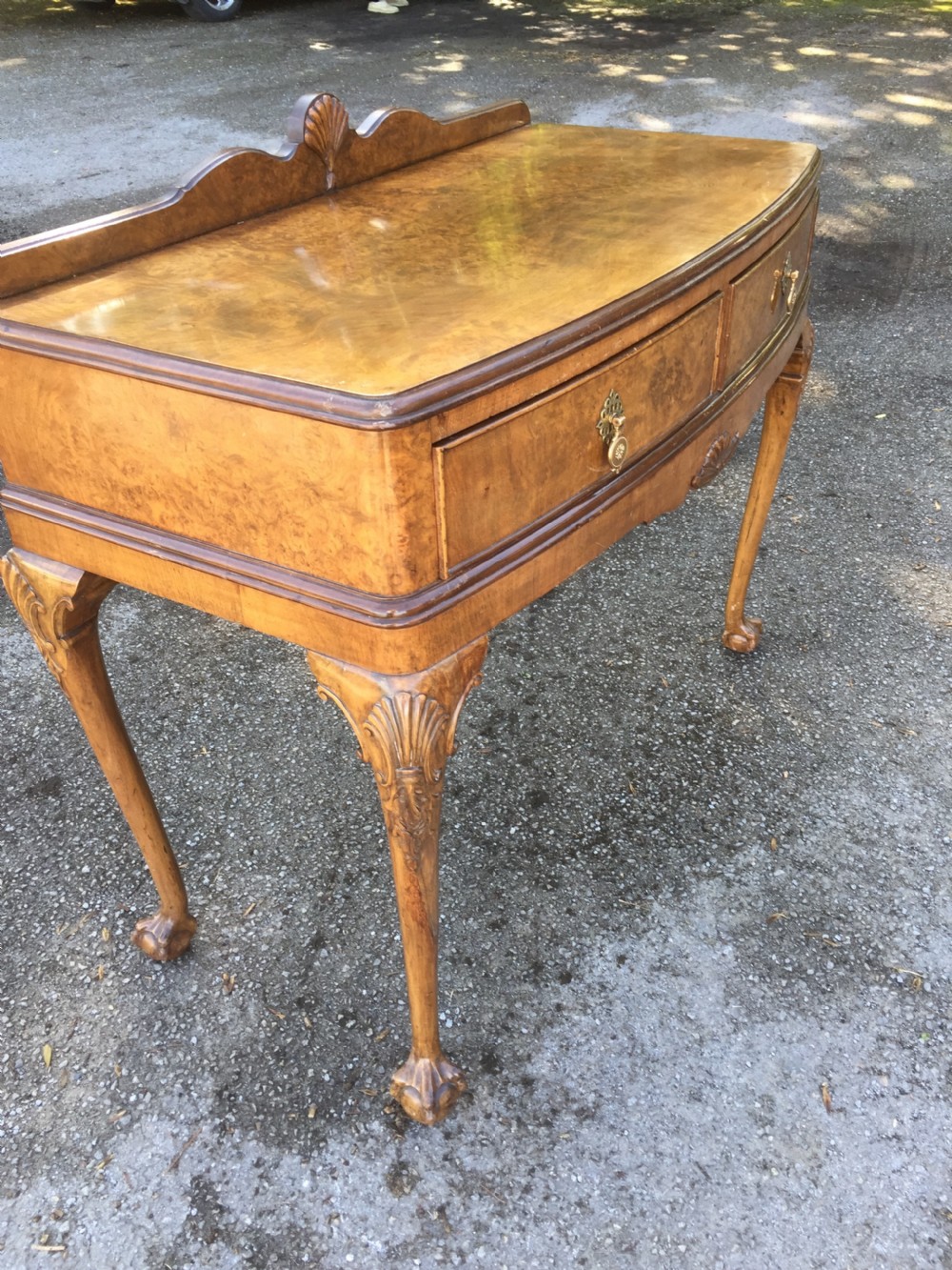 Burr walnut two drawer side table circa 1920 View XI