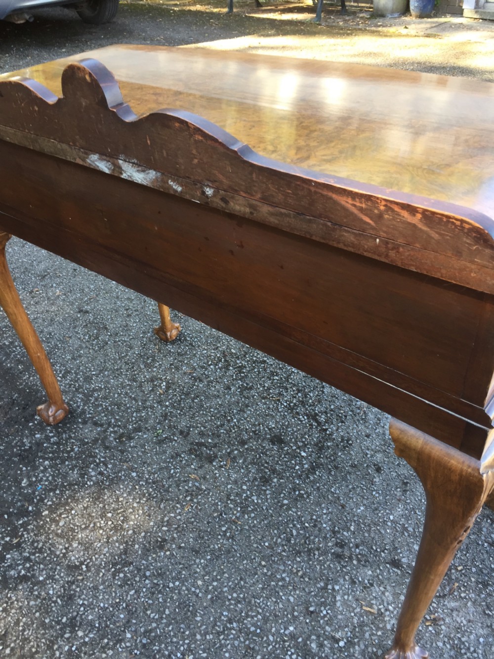 Burr walnut two drawer side table circa 1920 View XII