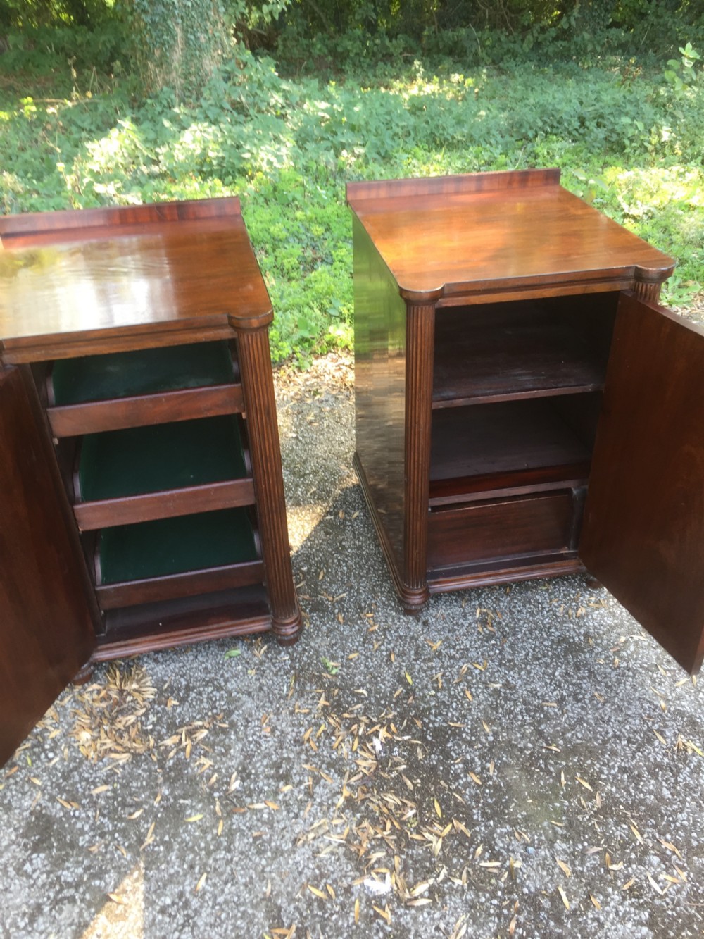 Pair of nineteenth century flame mahogany inlaid bedside cupboards View VIII