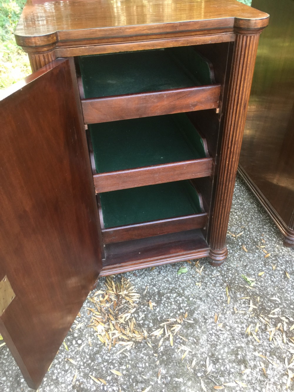 Pair of nineteenth century flame mahogany inlaid bedside cupboards View X