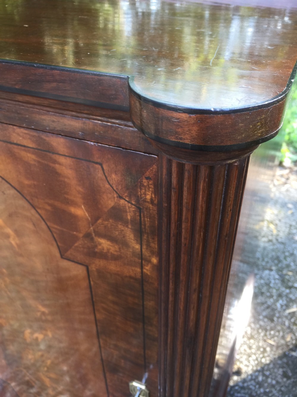 Pair of nineteenth century flame mahogany inlaid bedside cupboards View XIII