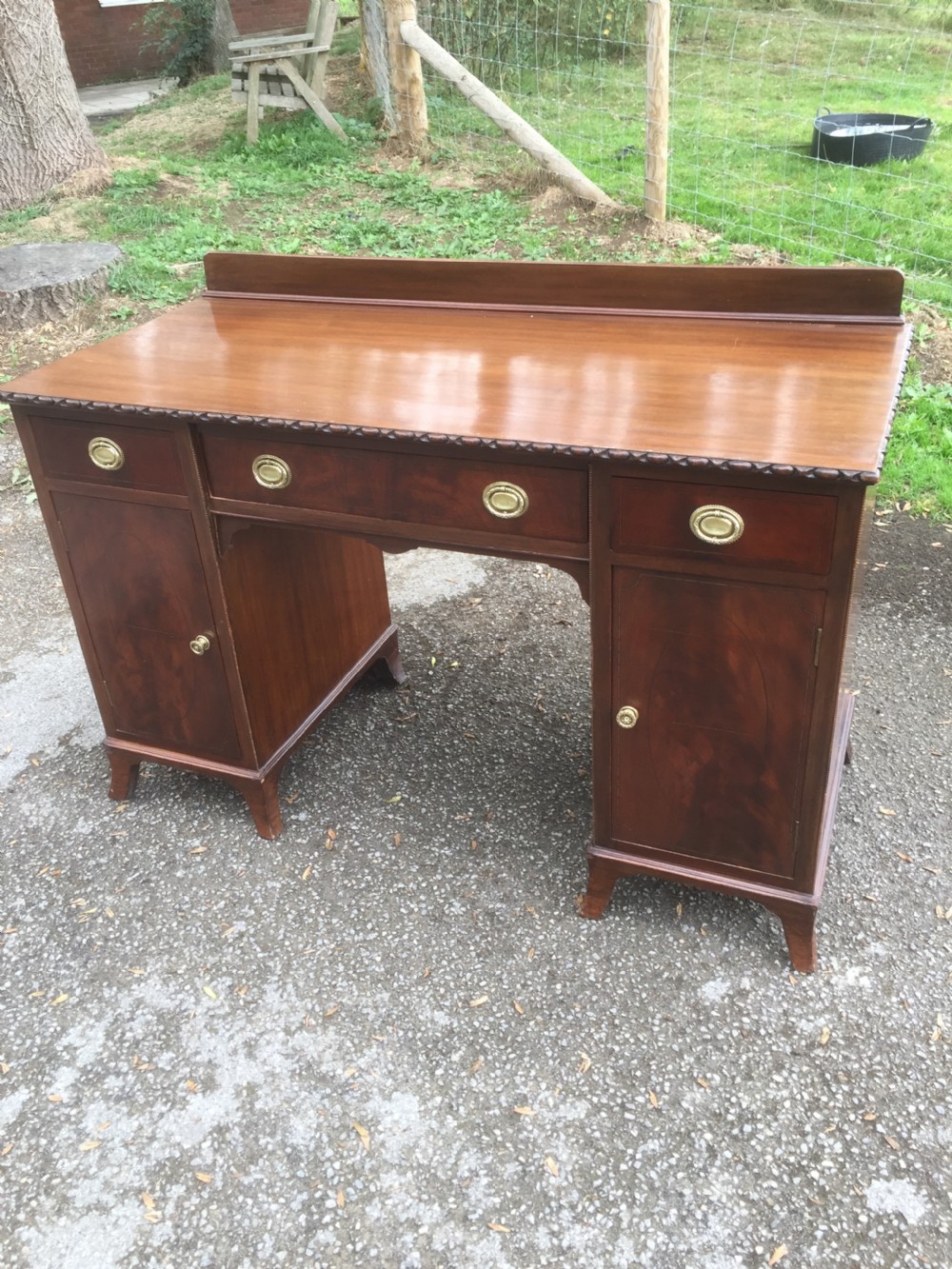 Edwardian flame mahogany twin Pedestal desk 