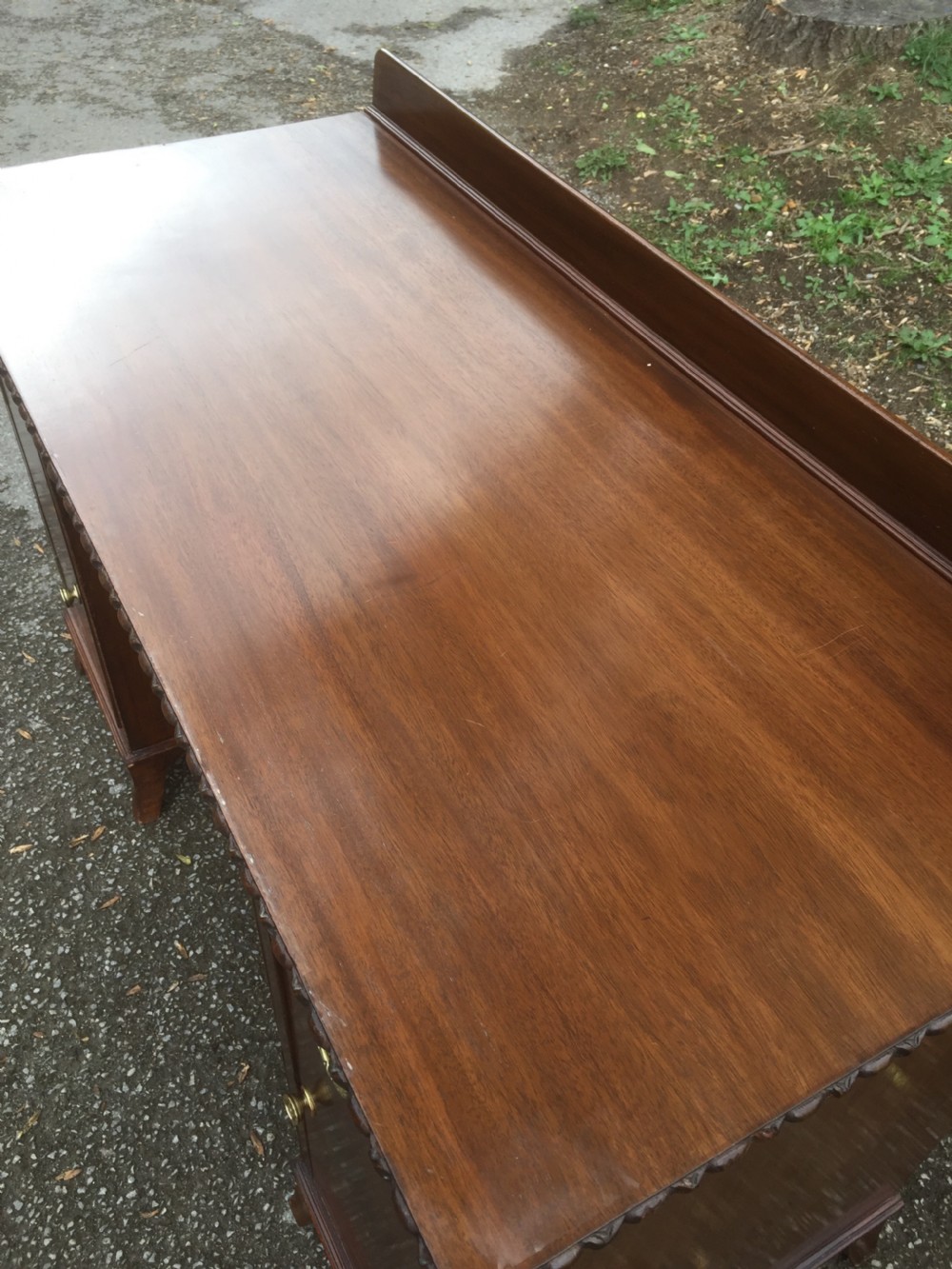 Edwardian flame mahogany twin Pedestal desk  View III