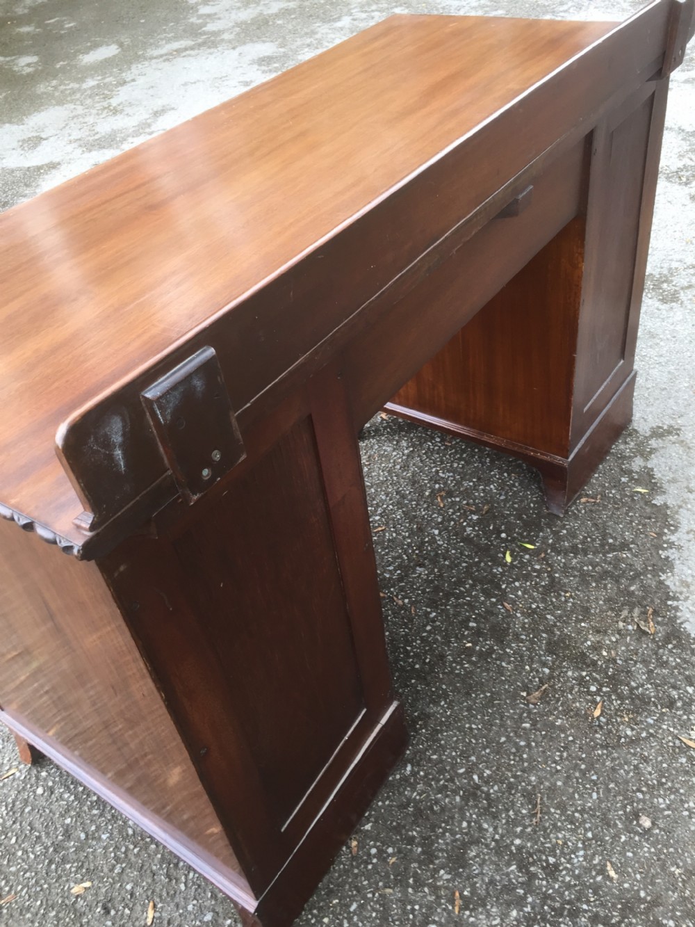Edwardian flame mahogany twin Pedestal desk  View V