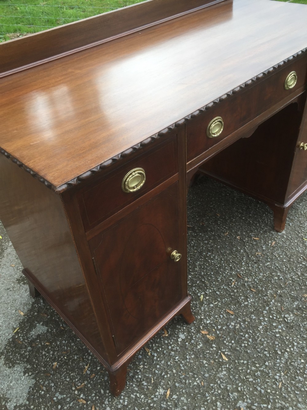 Edwardian flame mahogany twin Pedestal desk  View VI