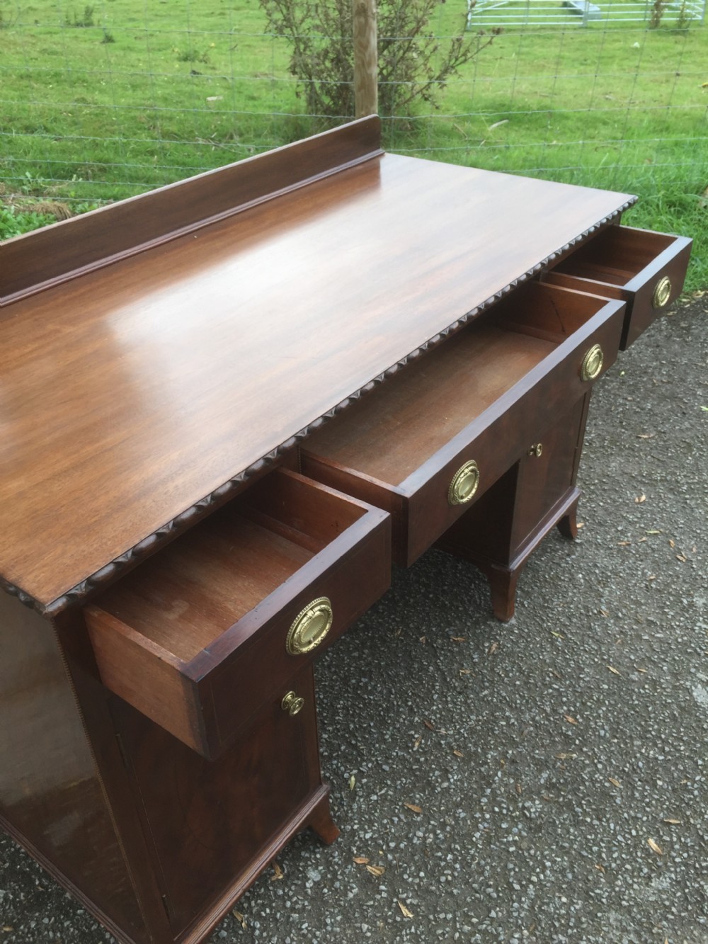 Edwardian flame mahogany twin Pedestal desk  View VII