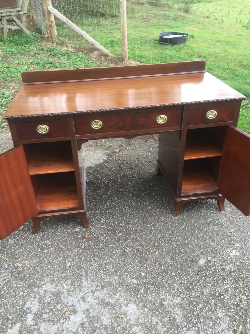 Edwardian flame mahogany twin Pedestal desk  View VIII