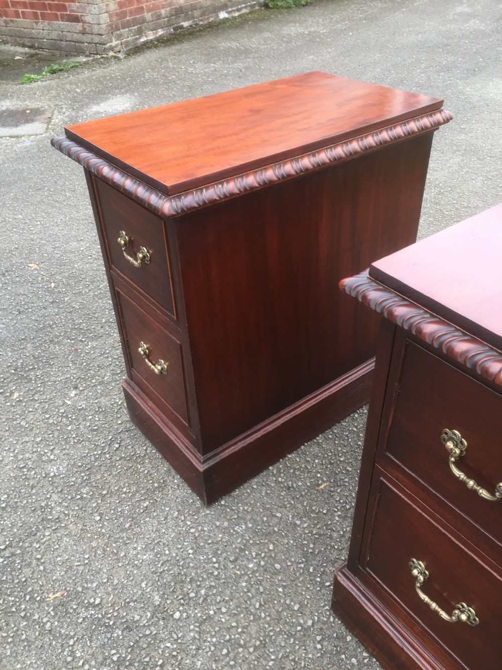 Pair of mahogany bedside cabinets with flame mahogany tops circa 1920 View V