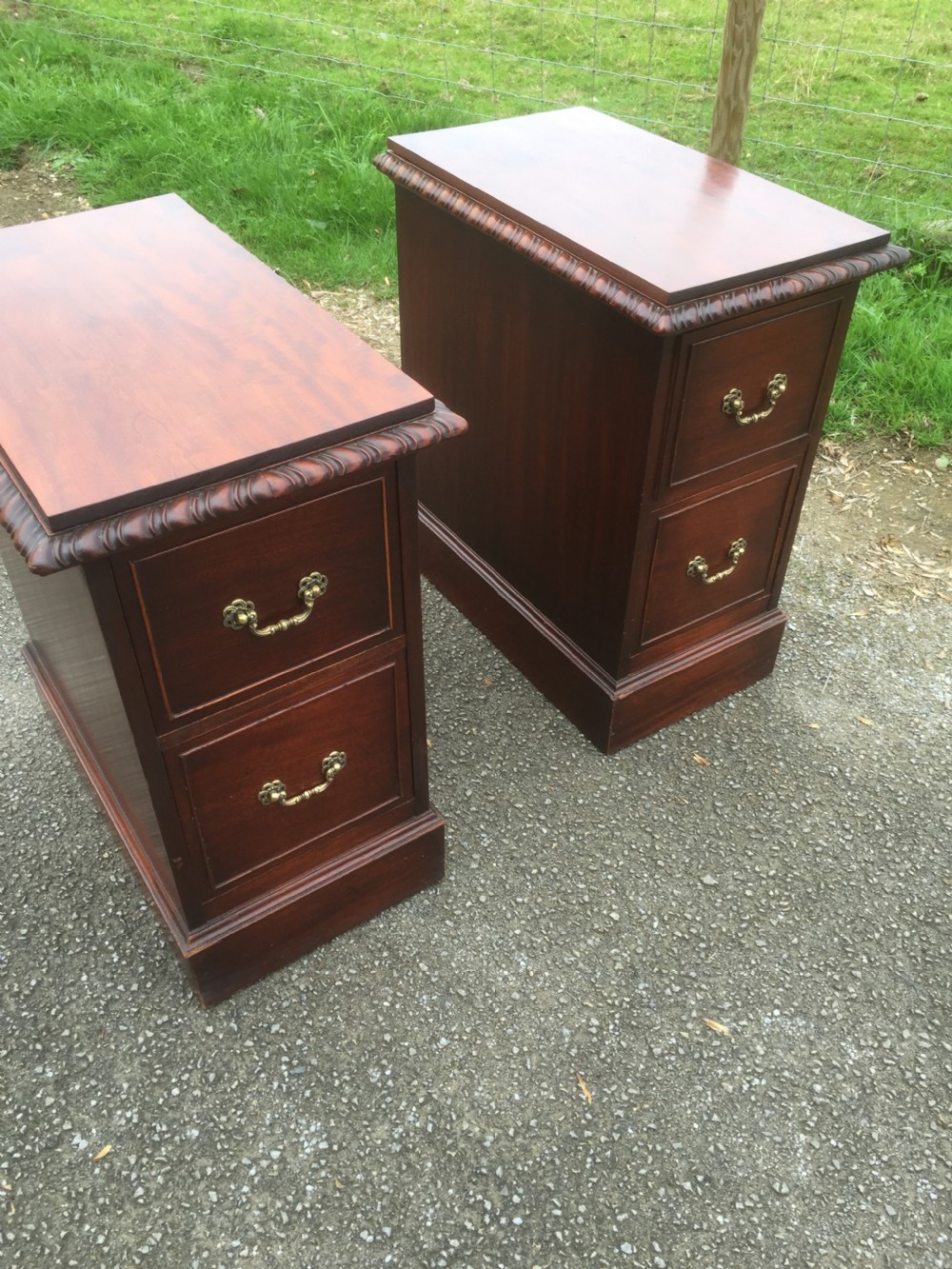 Pair of mahogany bedside cabinets with flame mahogany tops circa 1920 View X