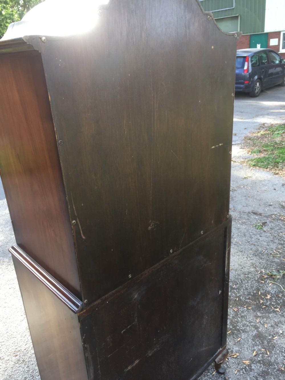 Burr walnut dome topped cupboard over drawers circa 1920 of small proportions  View XI
