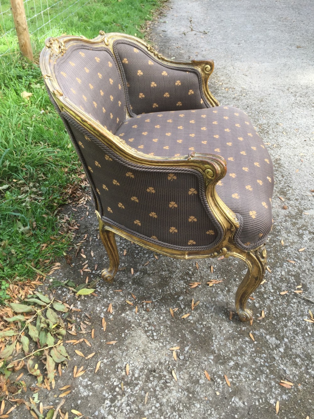 Late nineteenth century French armchair with scrolling gilt frame  View V