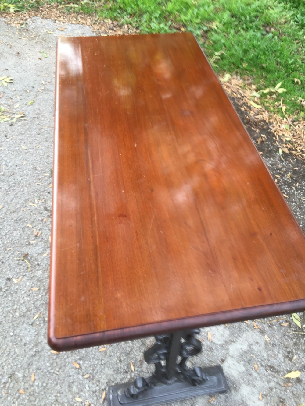 Antique cast iron pub table with mahogany top View IV