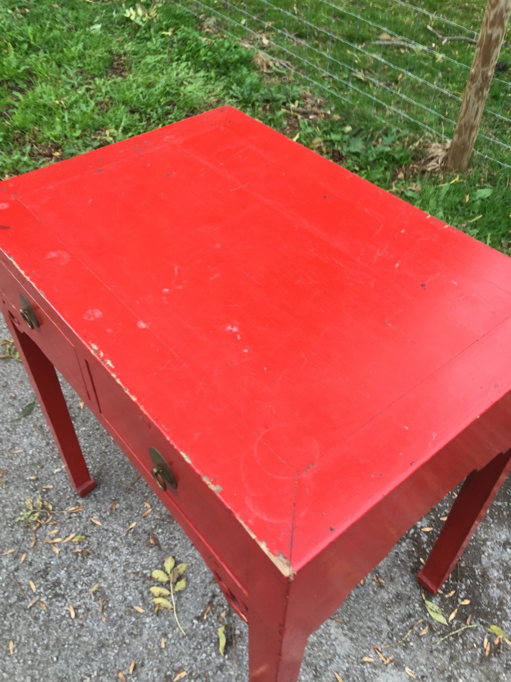 Antique red Chinese lacquer two drawer table circa 1920 View VI
