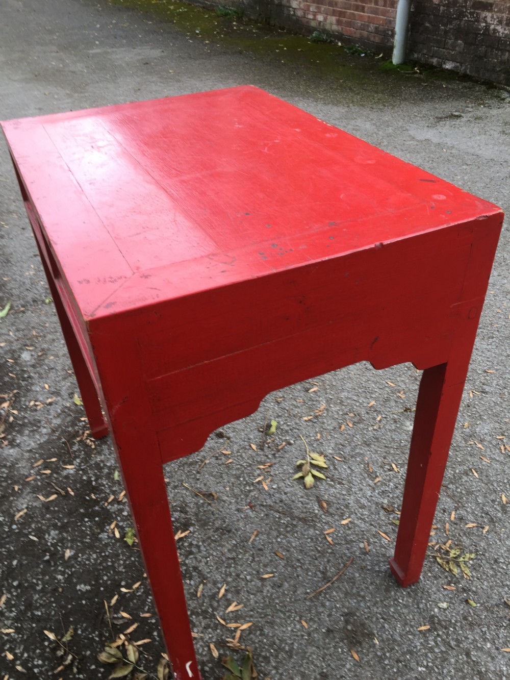Antique red Chinese lacquer two drawer table circa 1920 View VIII