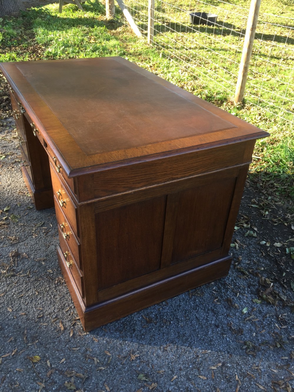 Twin Pedestal oak desk circa 1920 View IV