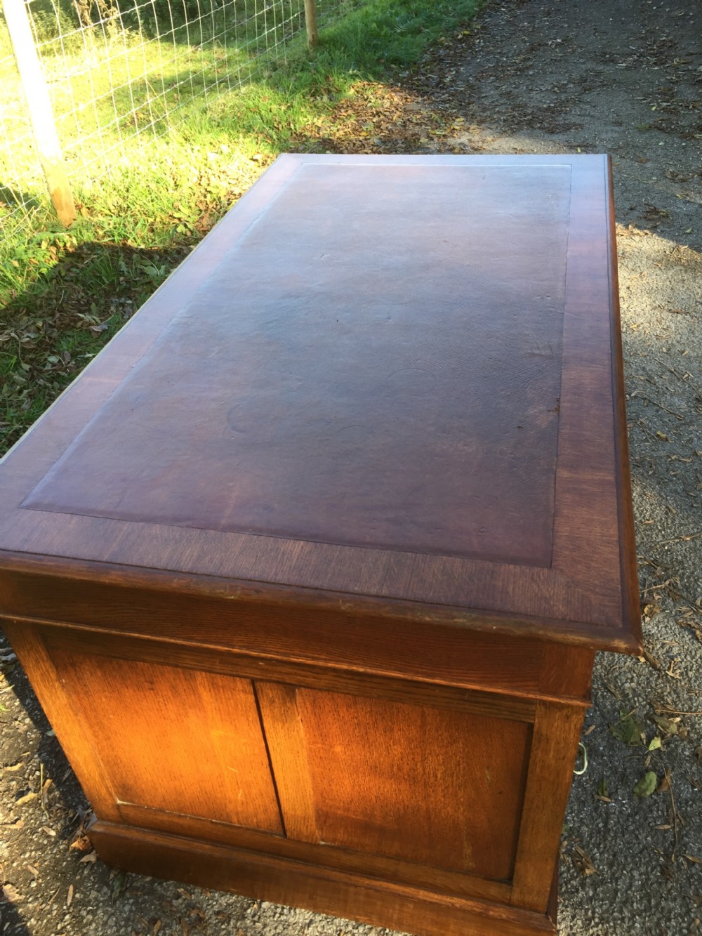Twin Pedestal oak desk circa 1920 View VII