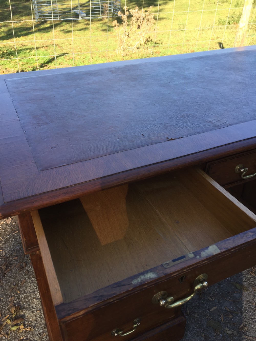 Twin Pedestal oak desk circa 1920 View IX