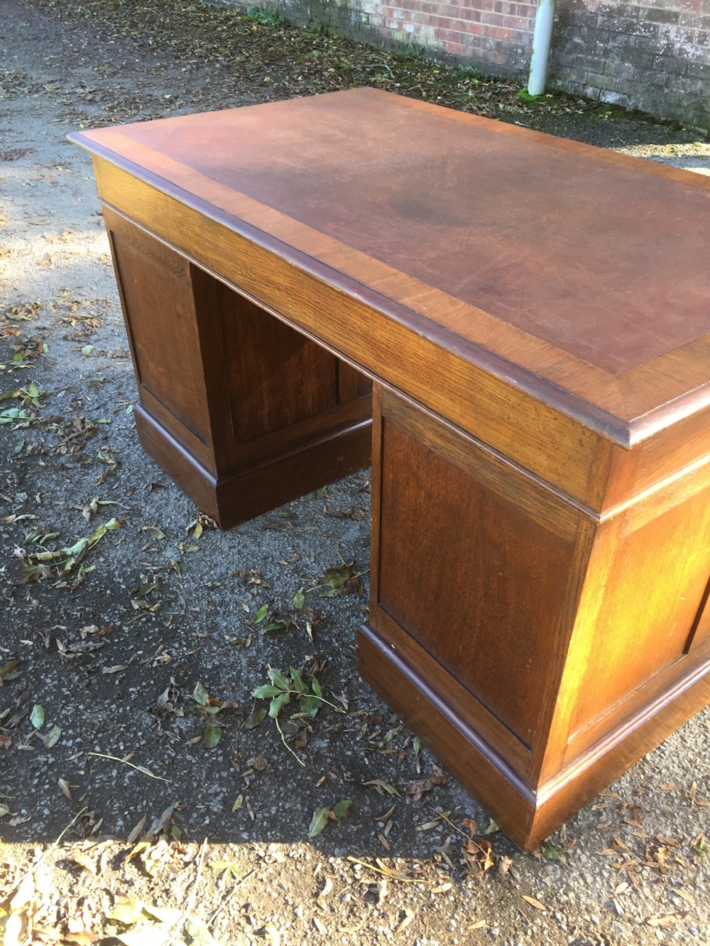 Twin Pedestal oak desk circa 1920 View X
