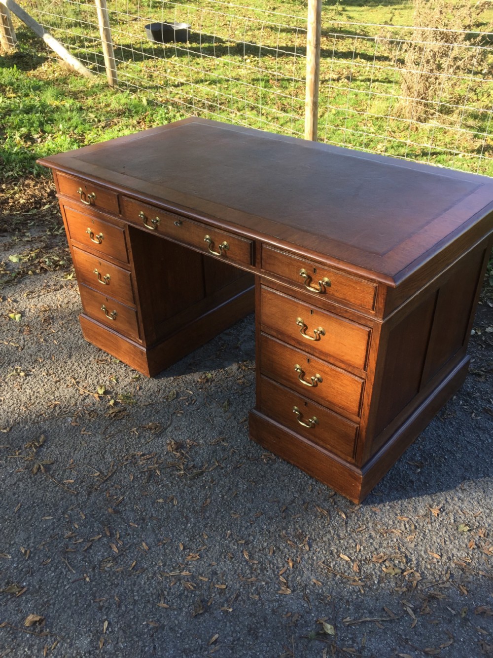 Twin Pedestal oak desk circa 1920 View XIII