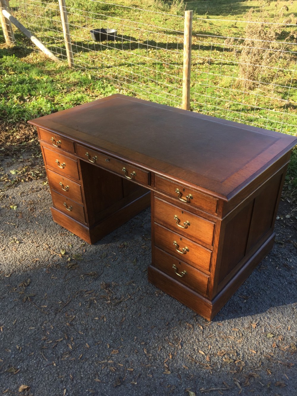 Twin Pedestal oak desk circa 1920 View XIV