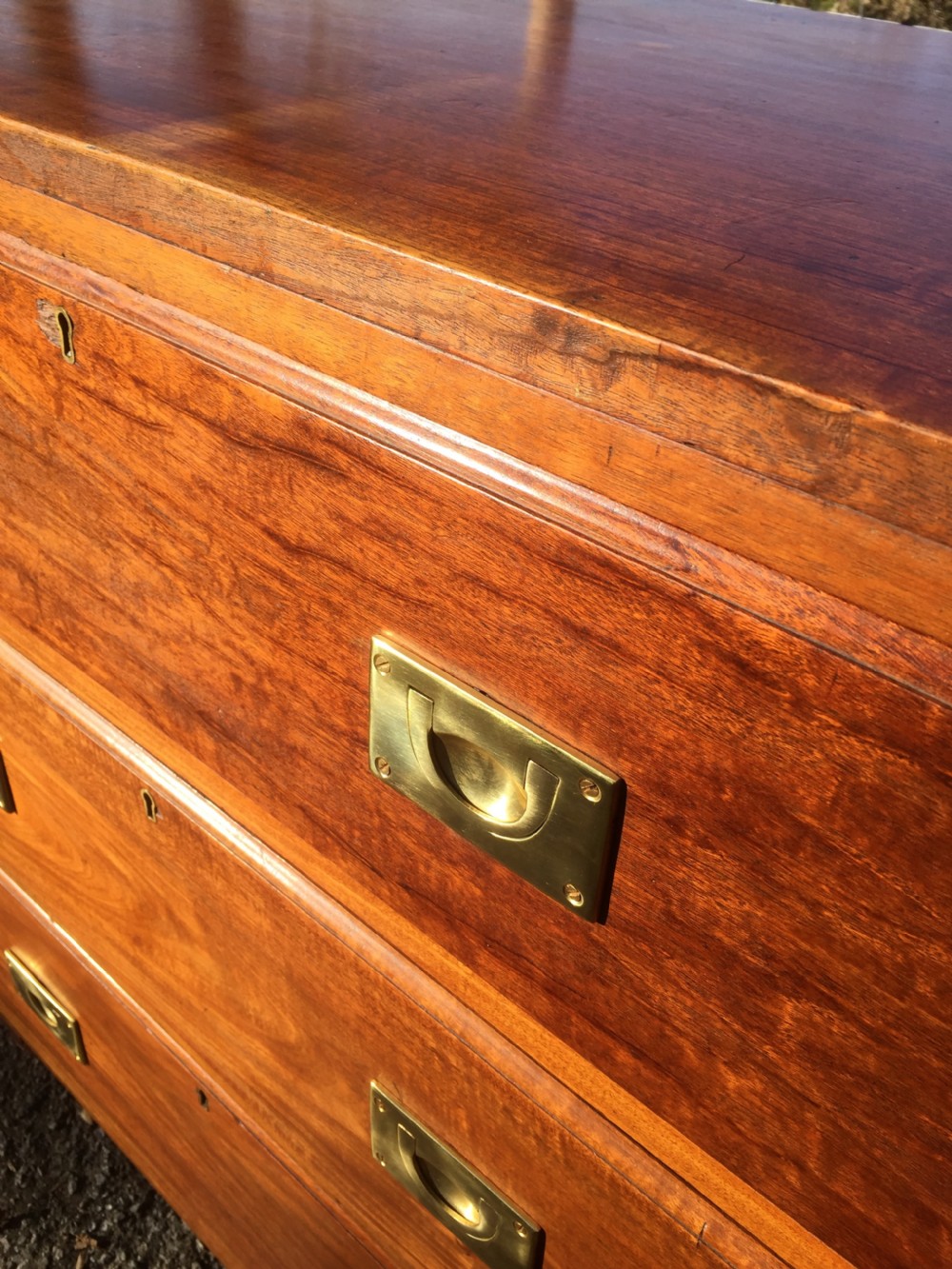 Military style three height chest of drawers on bun feet circa 1920  View V