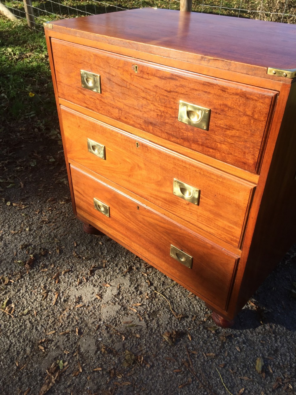 Military style three height chest of drawers on bun feet circa 1920  View VIII