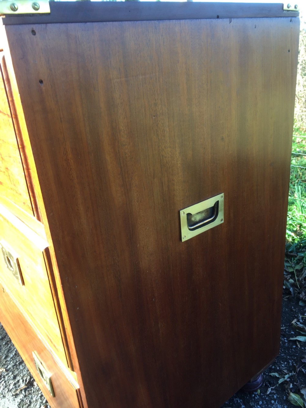 Military style three height chest of drawers on bun feet circa 1920  View X