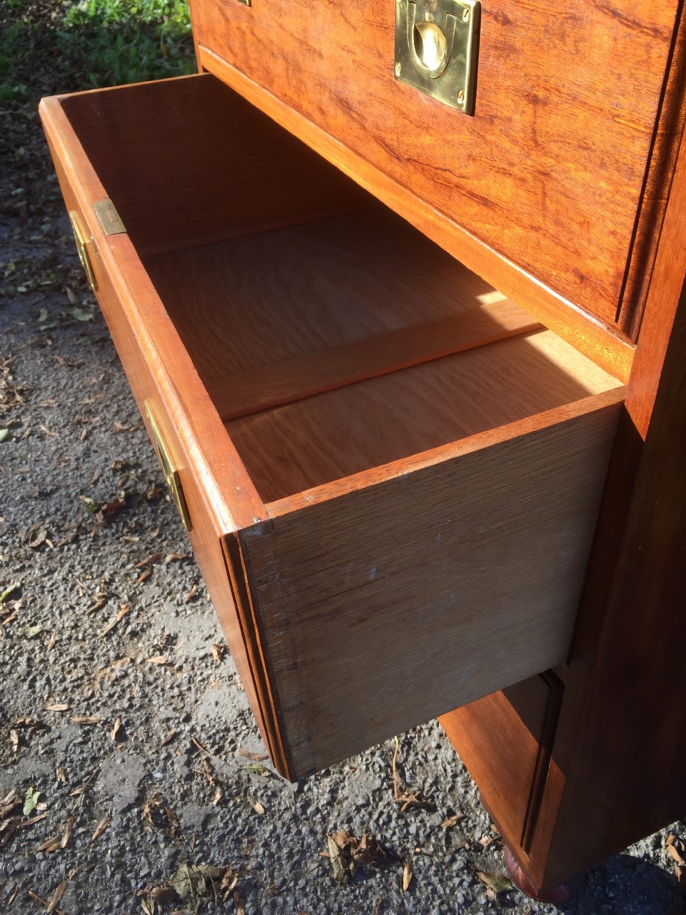 Military style three height chest of drawers on bun feet circa 1920  View XI