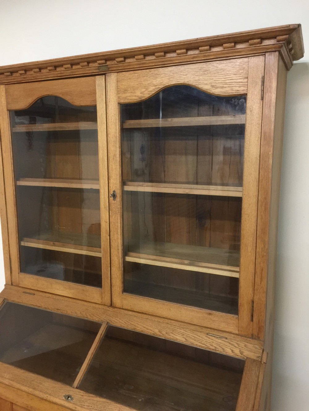 Nineteenth century golden oak museum cabinet by Bennet of Glasgow  View II