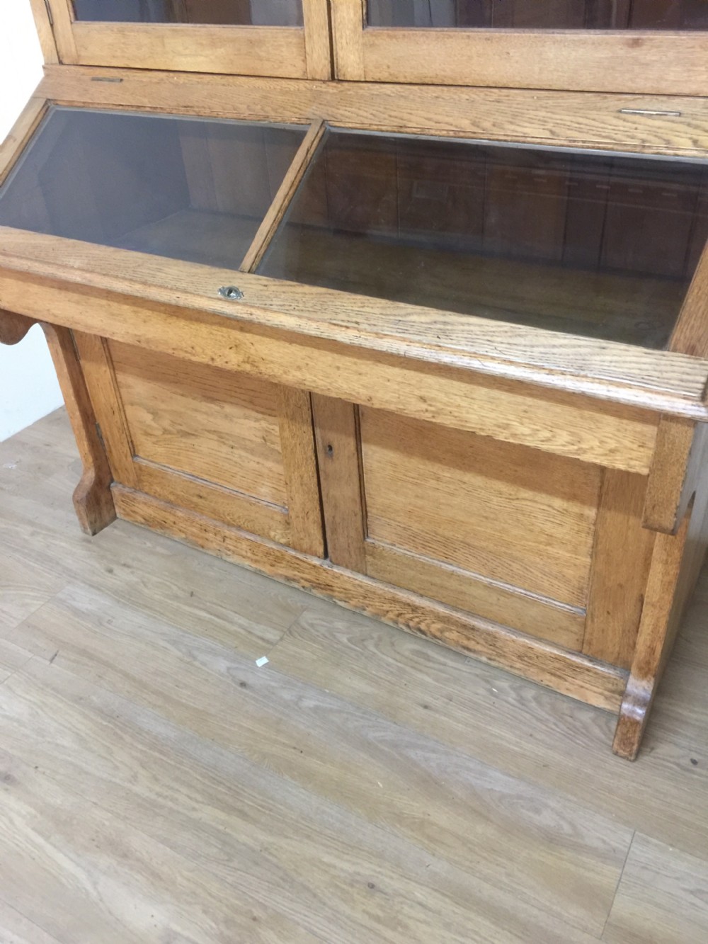 Nineteenth century golden oak museum cabinet by Bennet of Glasgow  View III