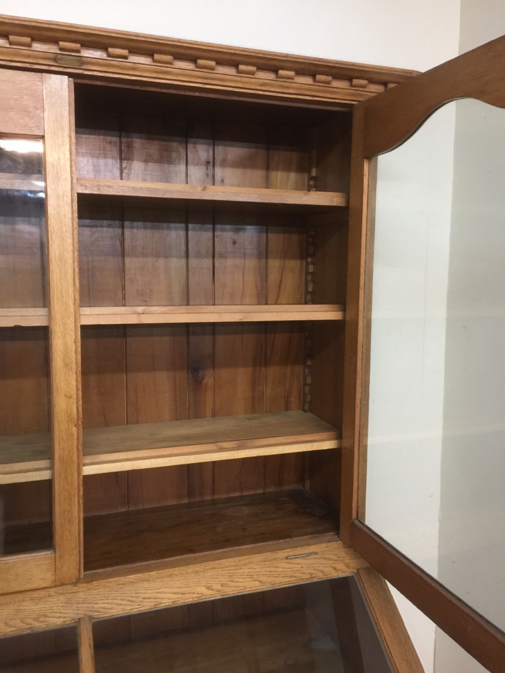 Nineteenth century golden oak museum cabinet by Bennet of Glasgow  View V