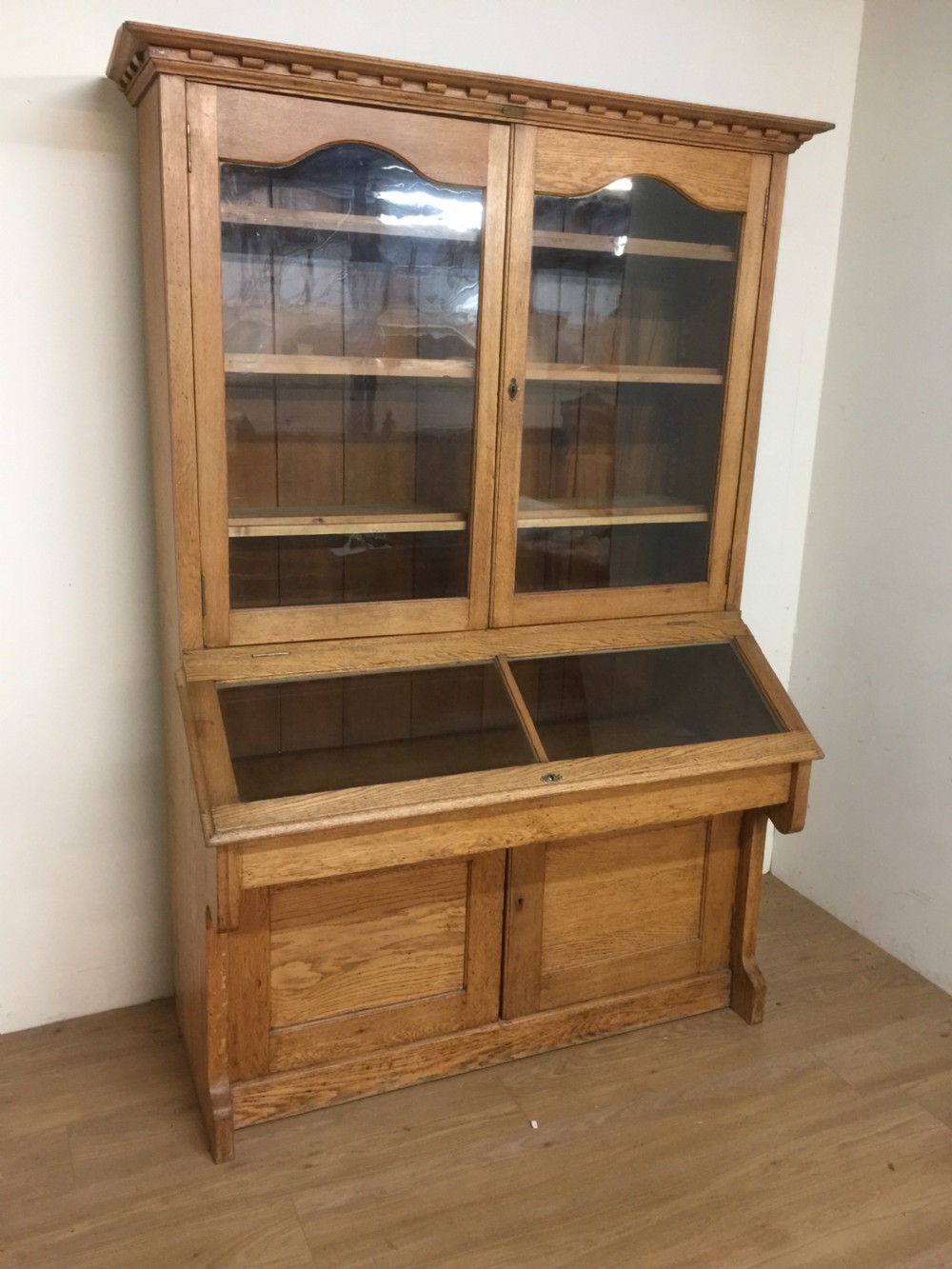 Nineteenth century golden oak museum cabinet by Bennet of Glasgow  View IX