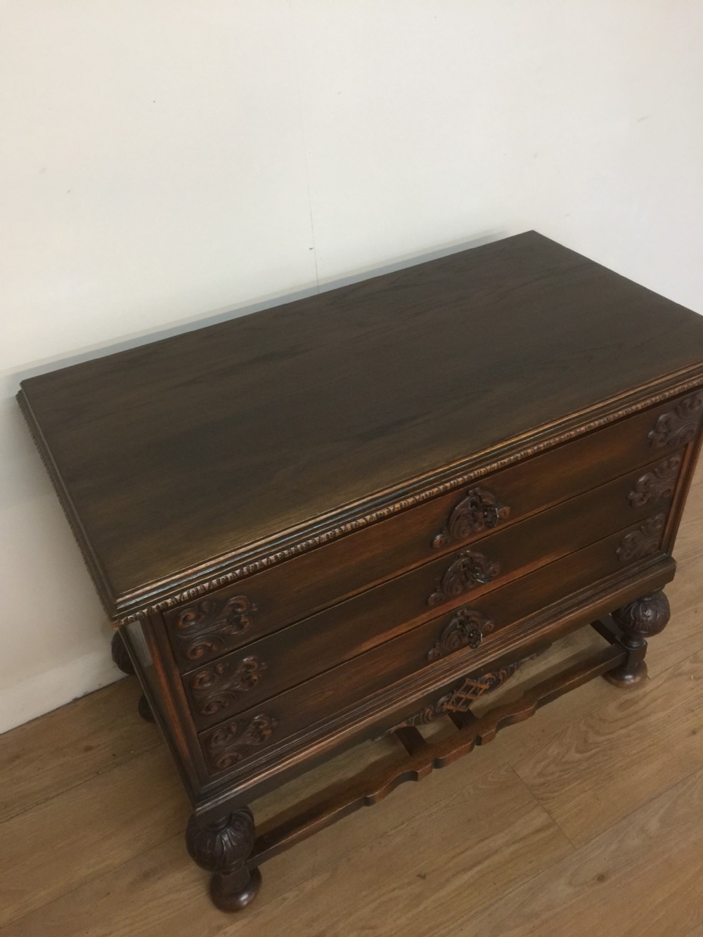 Late nineteenth century Jacobean style three height chest of drawers  View XI