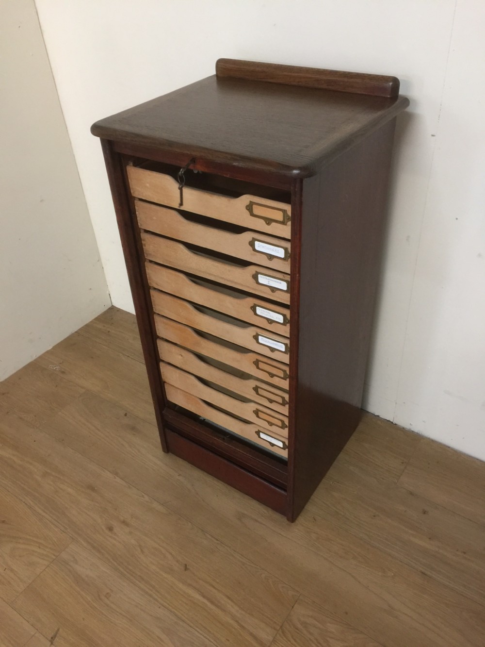 Oak tambour fronted filing drawers  circa 1920 View III