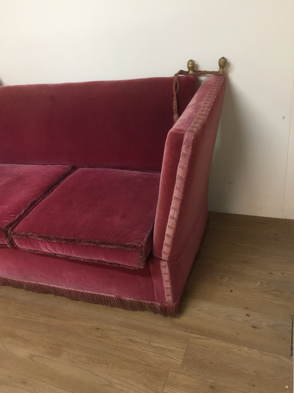 Knole Sofa in pink velvet circa 1920 View III