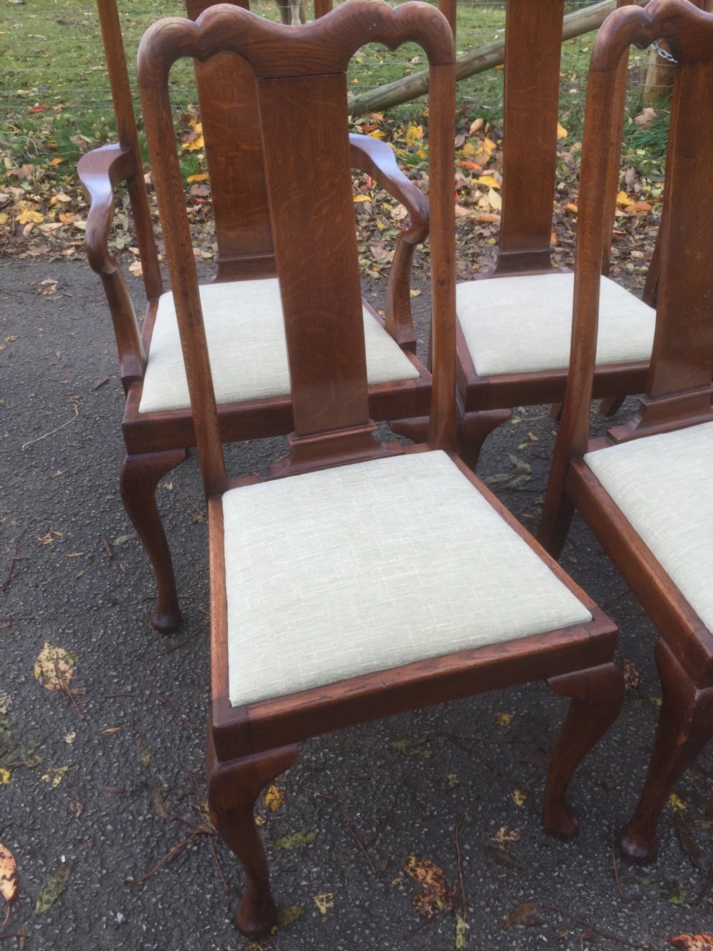 Eight Edwardian solid oak Queen Anne style dining chairs  View VI
