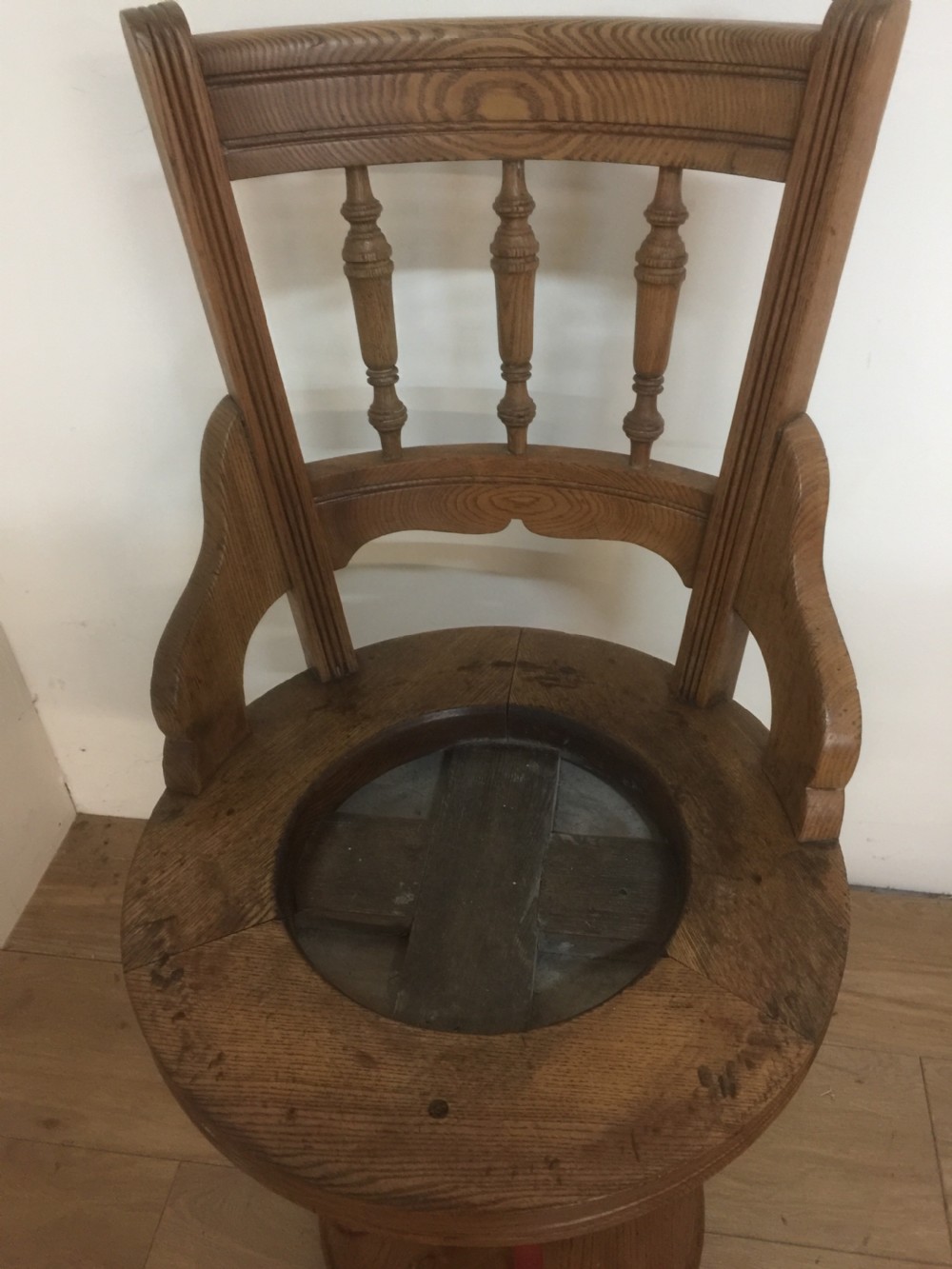 Edwardian golden oak revolving office chair with leather seat View X