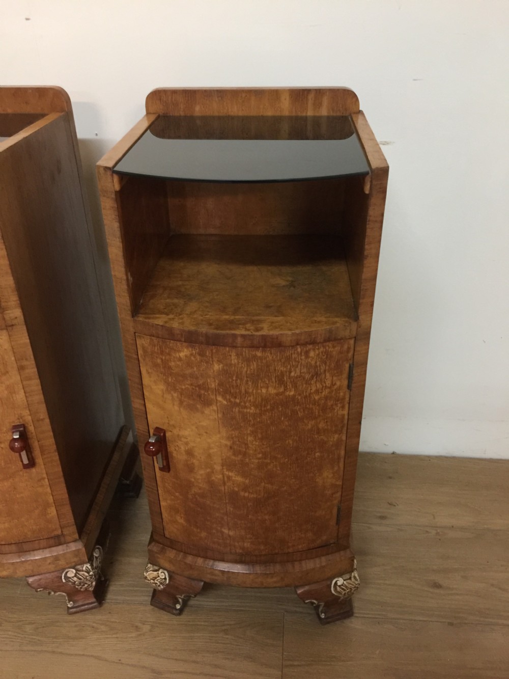 Pair of walnut Art Deco bedside cabinets circa 1920 View II