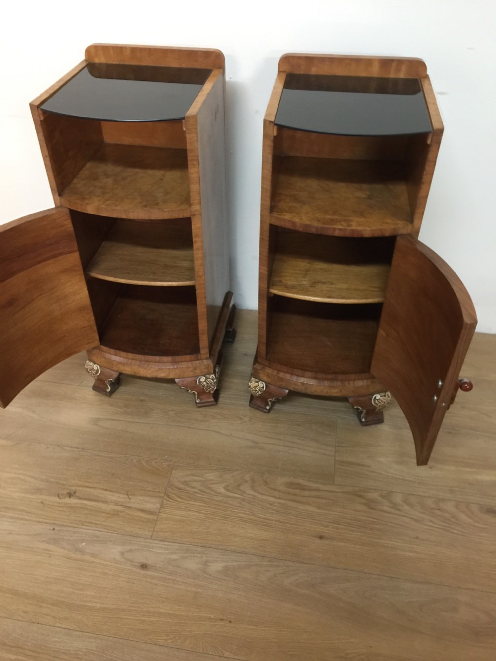 Pair of walnut Art Deco bedside cabinets circa 1920 View VII