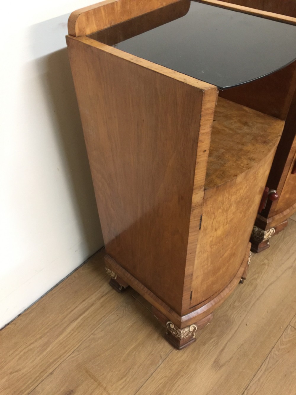 Pair of walnut Art Deco bedside cabinets circa 1920 View IX