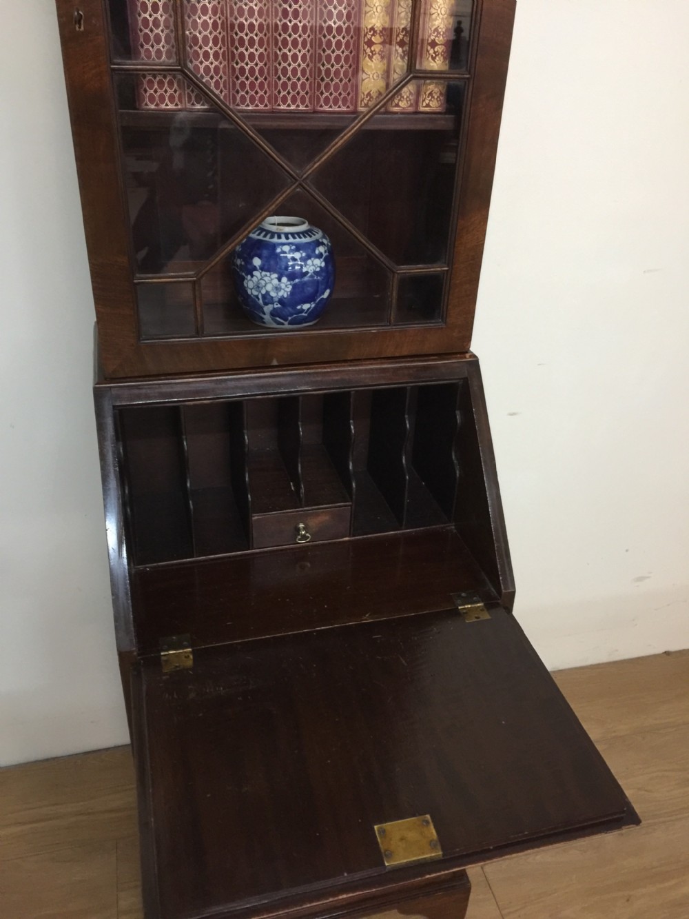 Small Edwardian bureau bookcase only 19 inches wide View V