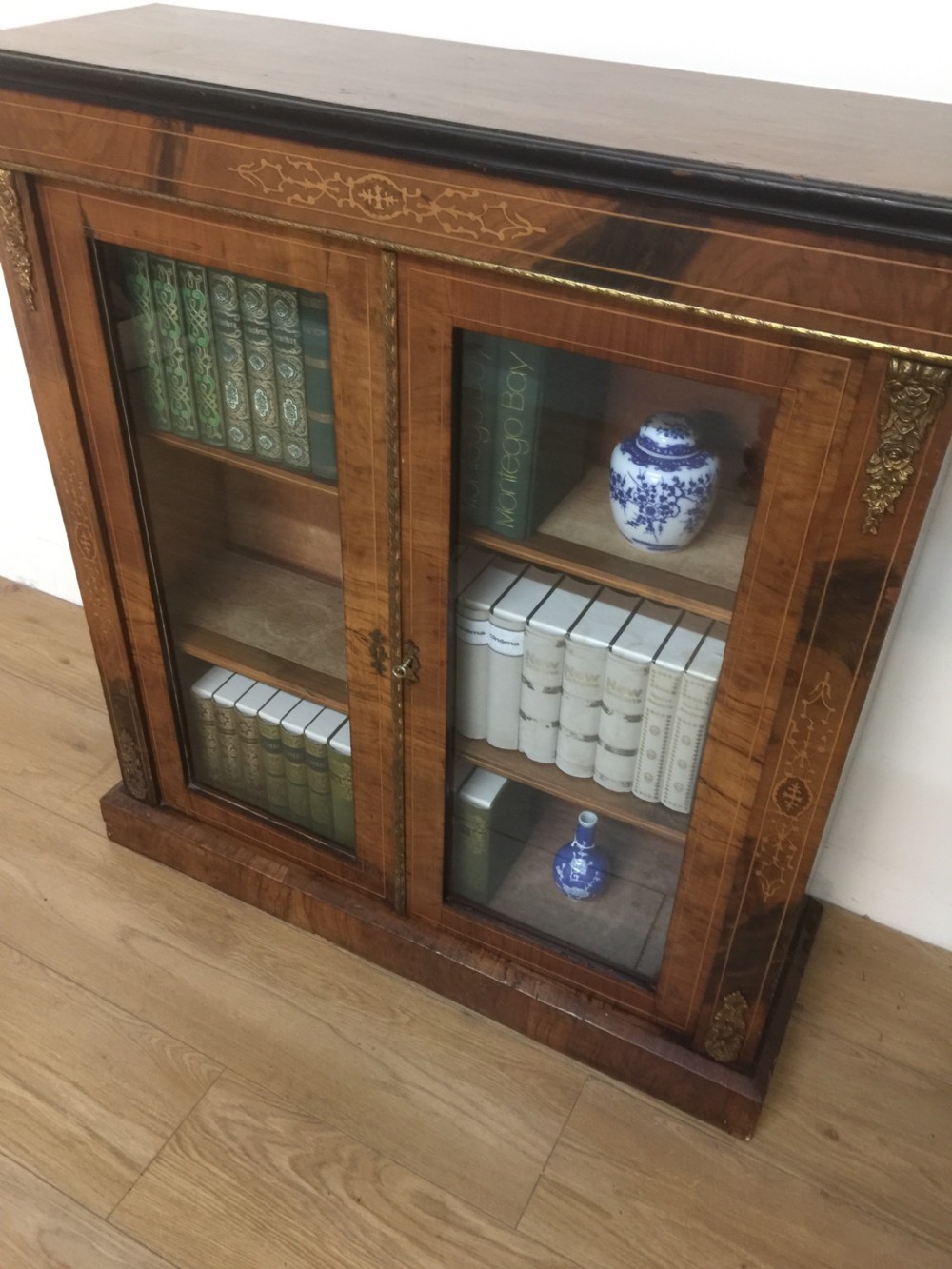Nineteenth century walnut inlaid ormolu mounted pier cabinet  View VII