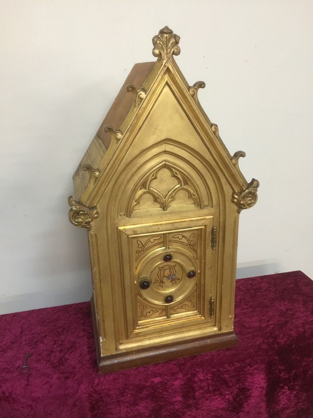 Antique gilded tabernacle safe with key 