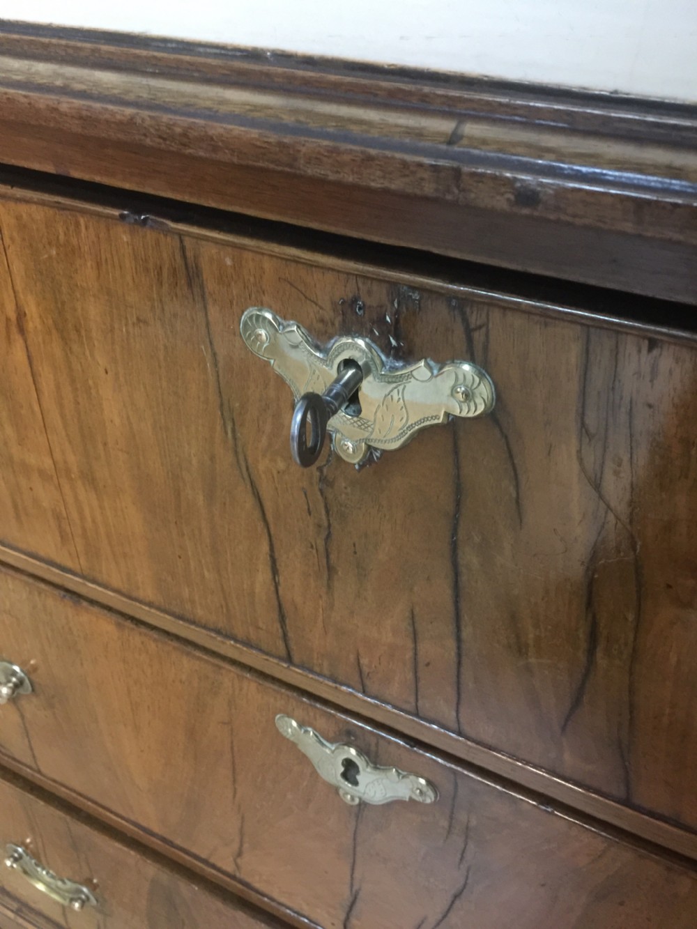 Late eighteenth century walnut three height chest of drawers  View VI