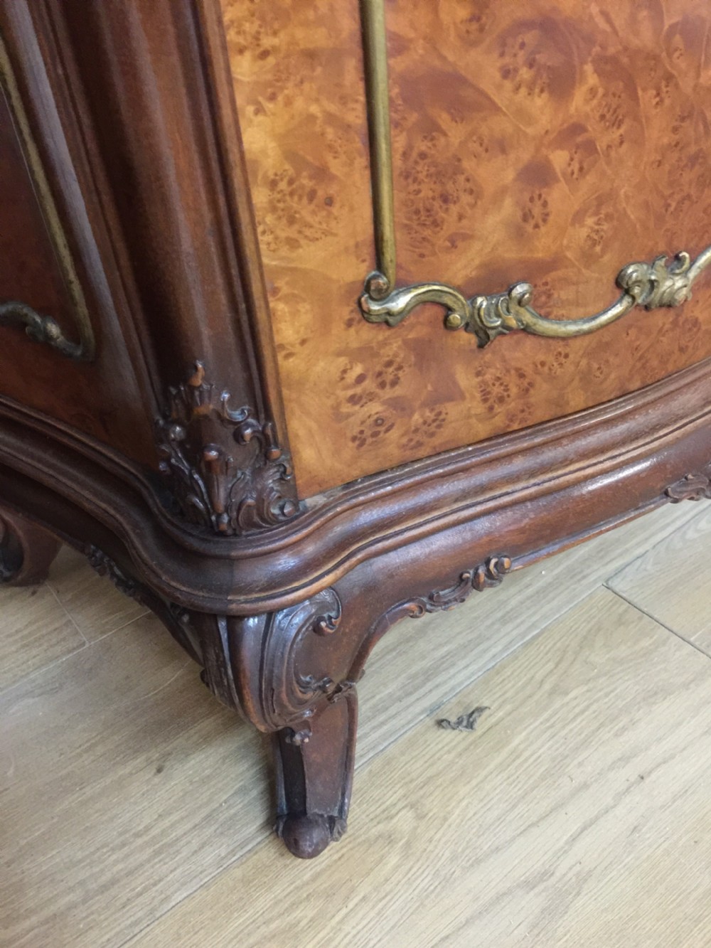Pair of burr walnut bombe cabinets circa 1920 View VIII