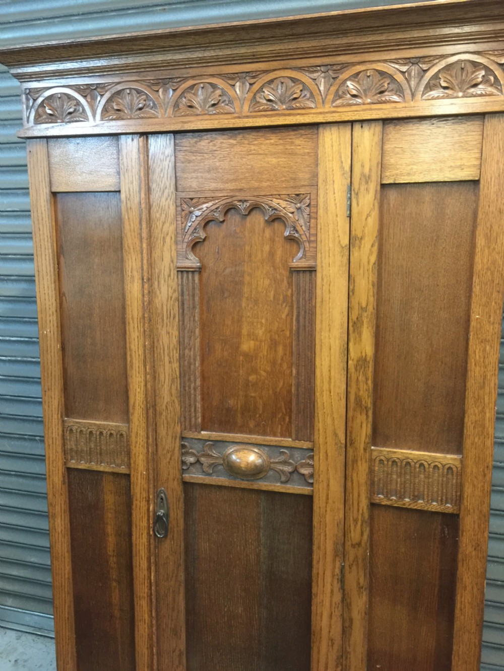 Golden oak Art Deco hall robe  View II